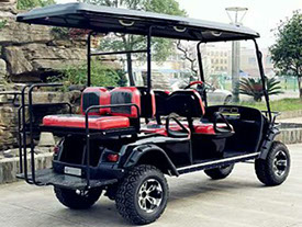 DMF Black Golf Cart - 4 passenger extended roof with fold down seats (+2 passenger)&nbsp; and 12" rims.