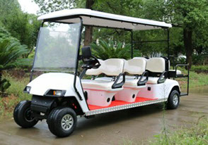 DMF White Golf Cart - 6 passenger with fold down seats (+2 passenger)&nbsp; and stock tires and rims.